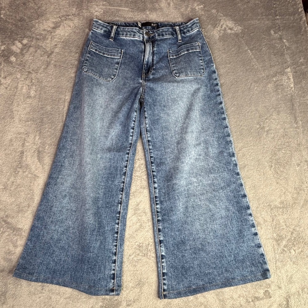 KUT from the Kloth Meg Wide Leg Jeans Womens 8 Blue High Rise Hemmed 23" inseam